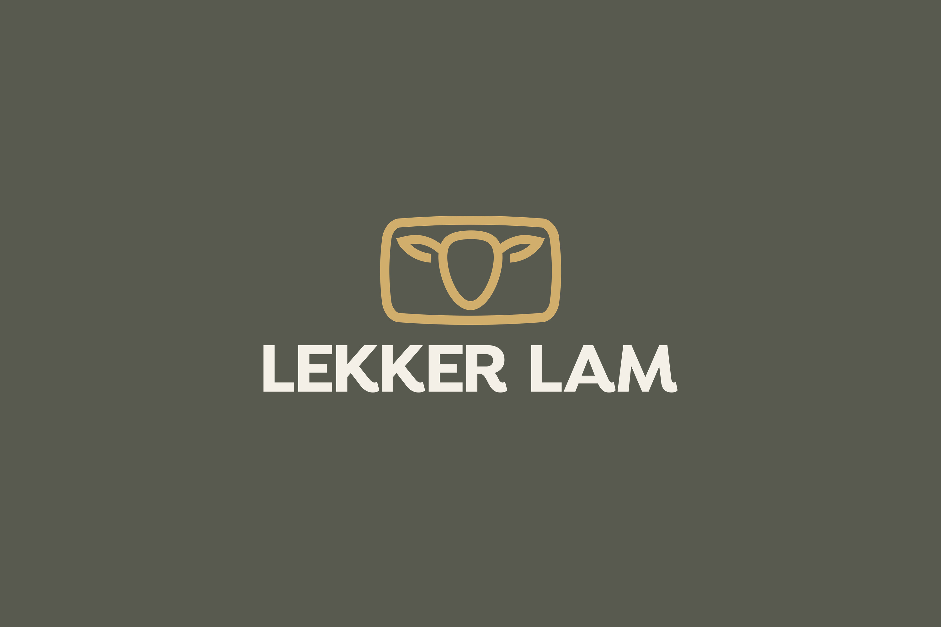 The Lekker Lam logo in gold and cream on olive